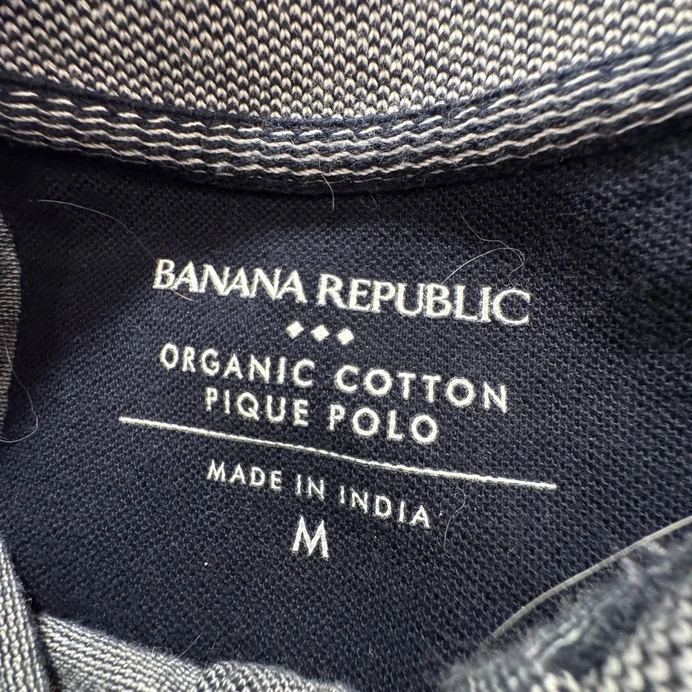 Banana Republic Polo Shirt Men Medium Gray Blue Pique Organic 100% Cotton Preppy